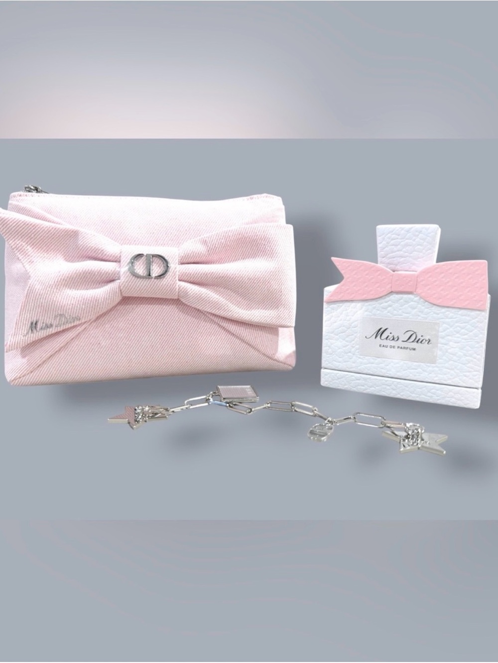 Miss Dior Pink bow pouch + Mini Miss Dior keepsake + Phone charm bundle